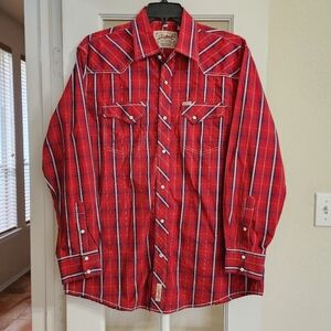 Rafter C Cowboy Collection Red Plaid Pearl Snap Western Shirt Men’s XL